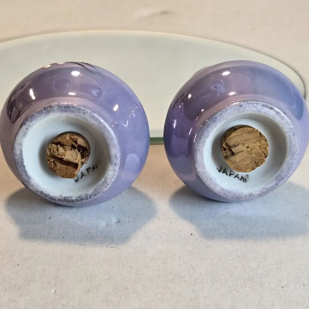 Vintage Japan Lusterware S&P Shakers - Iridescent Purple Cherry Blossom